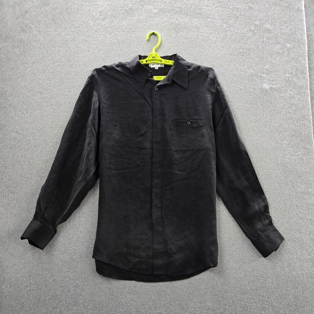Zanella Men Button Up Shirt L Black Barcelino Italy Y2K‎ Long Sleeve